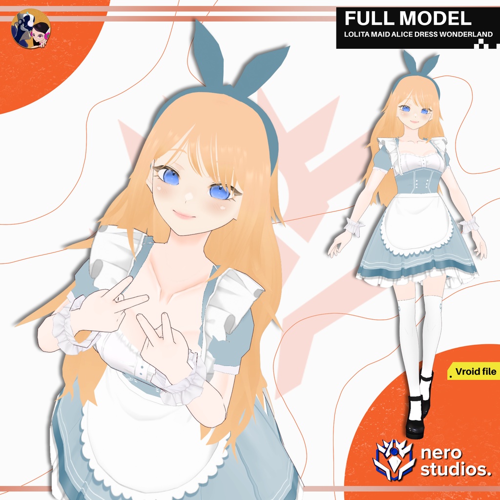 LOLITA MAID ALICE DRESS WONDERLAND SEXY CUTE ANIME SHADED FULL OUTFIT PRESET HAIR TEXTURE (VROID FILE) / ロリータ メイド ドレス セクシー かわいい 髪型 ヘア ハロウィン衣装