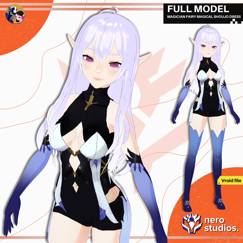 MAGICIAN FAIRY MAGICAL SHOUJO DRESS BODYSUIT OUTFIT GIRL CUTE SEXY FULL PRESET TEXTURES SET (VROID FILE) / マジシャン エルフ 妖精 ハロウィン コスチューム 少女 ドレス ファンタジー ボディスーツ