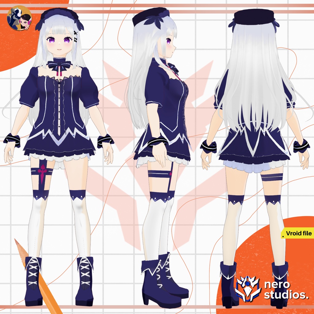LOLITA MAID ALICE DRESS WONDERLAND SEXY CUTE ANIME SHADED, LOLITA HAT MAID, GOTHIC GIRL, VAMPIRE ELF (VROID FILES) / ロリータ Vtuber モデル, ゴシック VRoid アバター, かわいい ロリータ ファッション