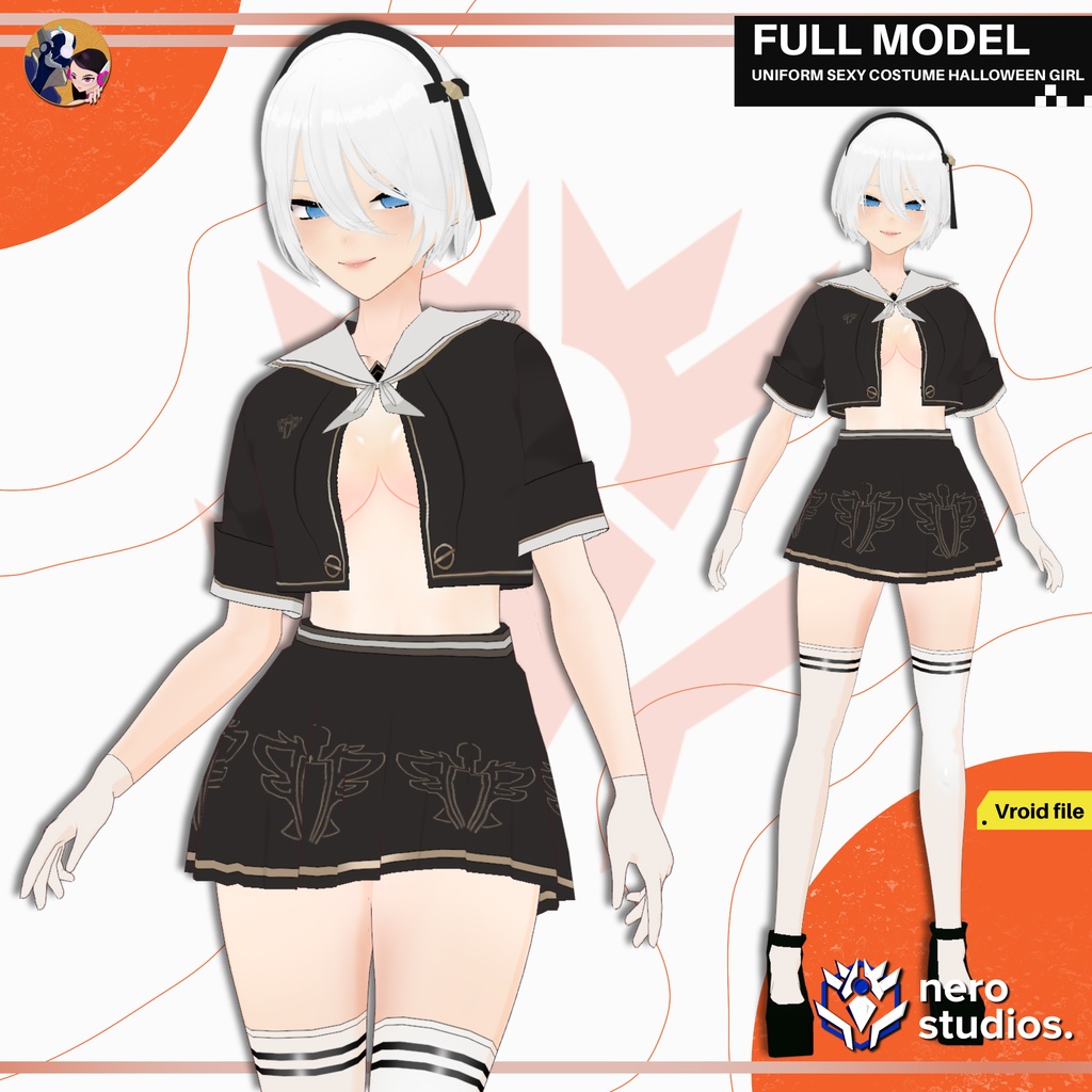 UNIFORM SEXY COSTUME HALLOWEEN GIRL CUTE OUTFIT HAIRSTYLE PRESET TEXTURE VROID (VROID FILE) /  制服 セクシー 女の子 ハロウィン衣装 かわいい 服装 ストッキング