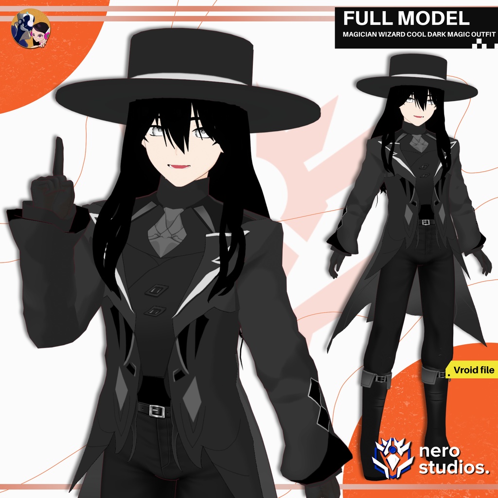MAGICIAN WIZARD COOL DARK MAGIC OUTFIT SET PRESETS HAIRSTYLES TOP HAT MALE FULL VROID (VROID FILE) / 3Dモデル 魔法使い ハロウィン コスチューム 男 魔法のような ファンタジー 髪型