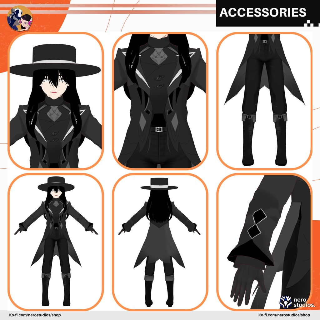 MAGICIAN WIZARD COOL DARK MAGIC OUTFIT SET PRESETS HAIRSTYLES TOP HAT MALE FULL VROID (VROID FILE) / 3Dモデル 魔法使い ハロウィン コスチューム 男 魔法のような ファンタジー 髪型