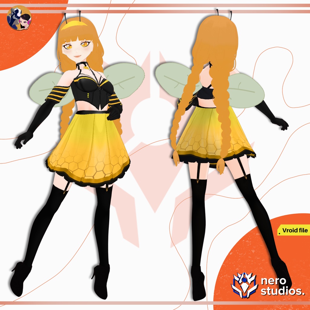 VROID HALLOWEEN COSTUMES VROID MODELS RAIDEN SHOGUN ELF FAIRY CUTE DRESS FANTASY DREAMY HALLOWEEN COSPLAY ZOMBIE GIRL SEXY BEE (VROID FILES) / ハロウィン衣装 コスプレ 雷電 エルフ ファンタジー ストッキング モンスター娘