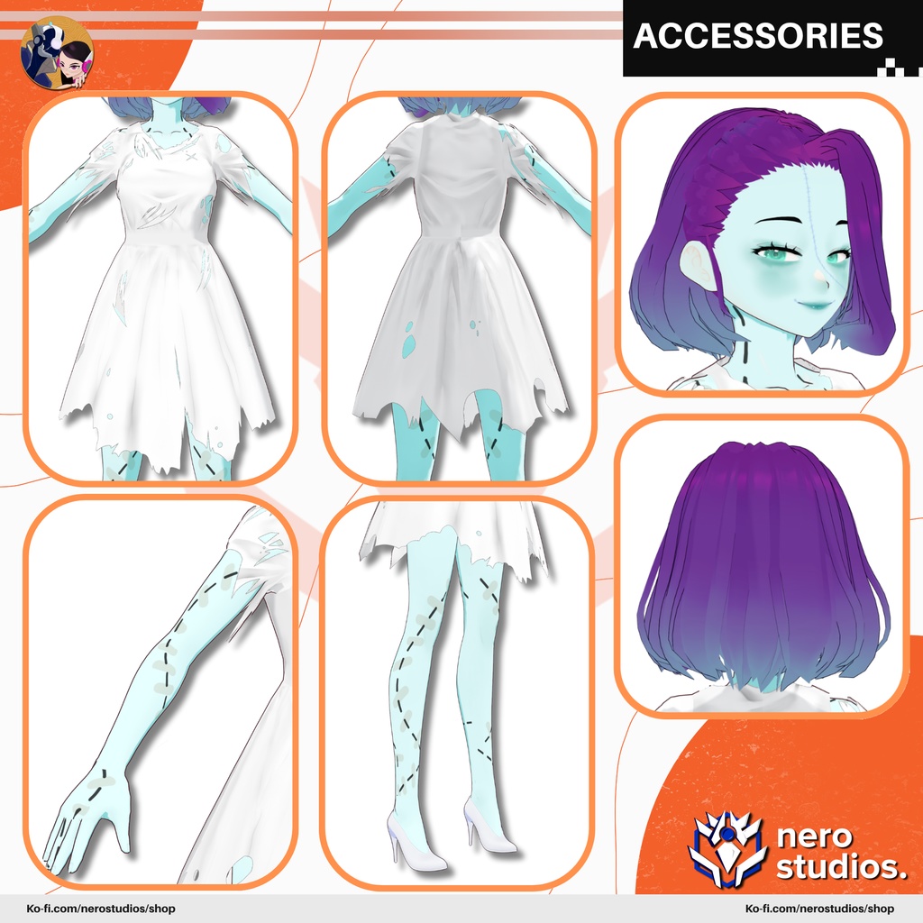 VROID HALLOWEEN COSTUMES VROID MODELS RAIDEN SHOGUN ELF FAIRY CUTE DRESS FANTASY DREAMY HALLOWEEN COSPLAY ZOMBIE GIRL SEXY BEE (VROID FILES) / ハロウィン衣装 コスプレ 雷電 エルフ ファンタジー ストッキング モンスター娘