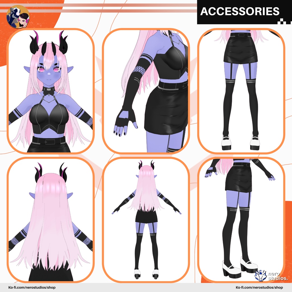 GOTHIC DEMON GIRL HALLOWEEN PUNK COSTUME SUCCUBUS FULL OUTFIT VAMPIRE VROID HALLOWEEN COSTUMES SEXY (VROID FILES) / 3Dモデル ハロウィン衣装 ゴシック 女の子 ヴァンパイア サキュバス