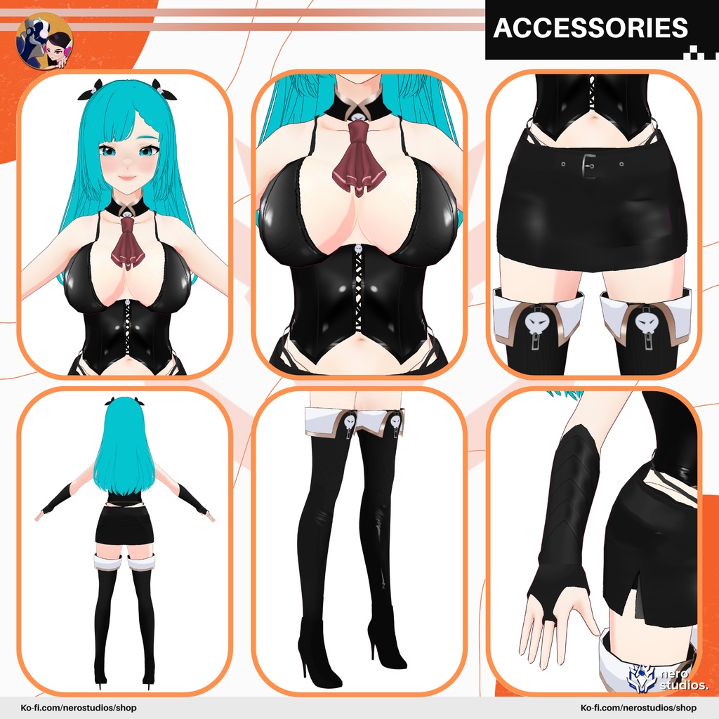 GOTHIC DEMON GIRL HALLOWEEN PUNK COSTUME SUCCUBUS FULL OUTFIT VAMPIRE VROID HALLOWEEN COSTUMES SEXY (VROID FILES) / 3Dモデル ハロウィン衣装 ゴシック 女の子 ヴァンパイア サキュバス