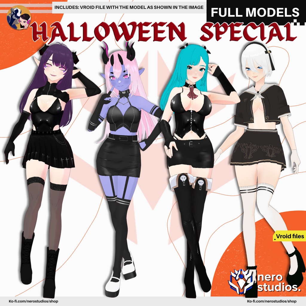 GOTHIC DEMON GIRL HALLOWEEN PUNK COSTUME SUCCUBUS FULL OUTFIT VAMPIRE VROID HALLOWEEN COSTUMES SEXY (VROID FILES) / 3Dモデル ハロウィン衣装 ゴシック 女の子 ヴァンパイア サキュバス