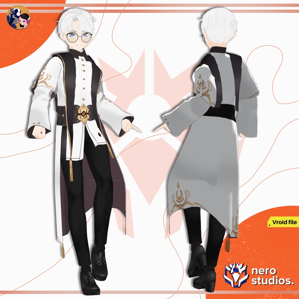 MAGICIAN HALLOWEEN COSTUME WIZARD BOY HANDSOME HAIRSTYLE MAGICAL ELEGANT (VROID FILES) /   3Dモデル 魔法使い マジシャン コート ファンタジー 制服 魔法のような 髪型 ハロウィン