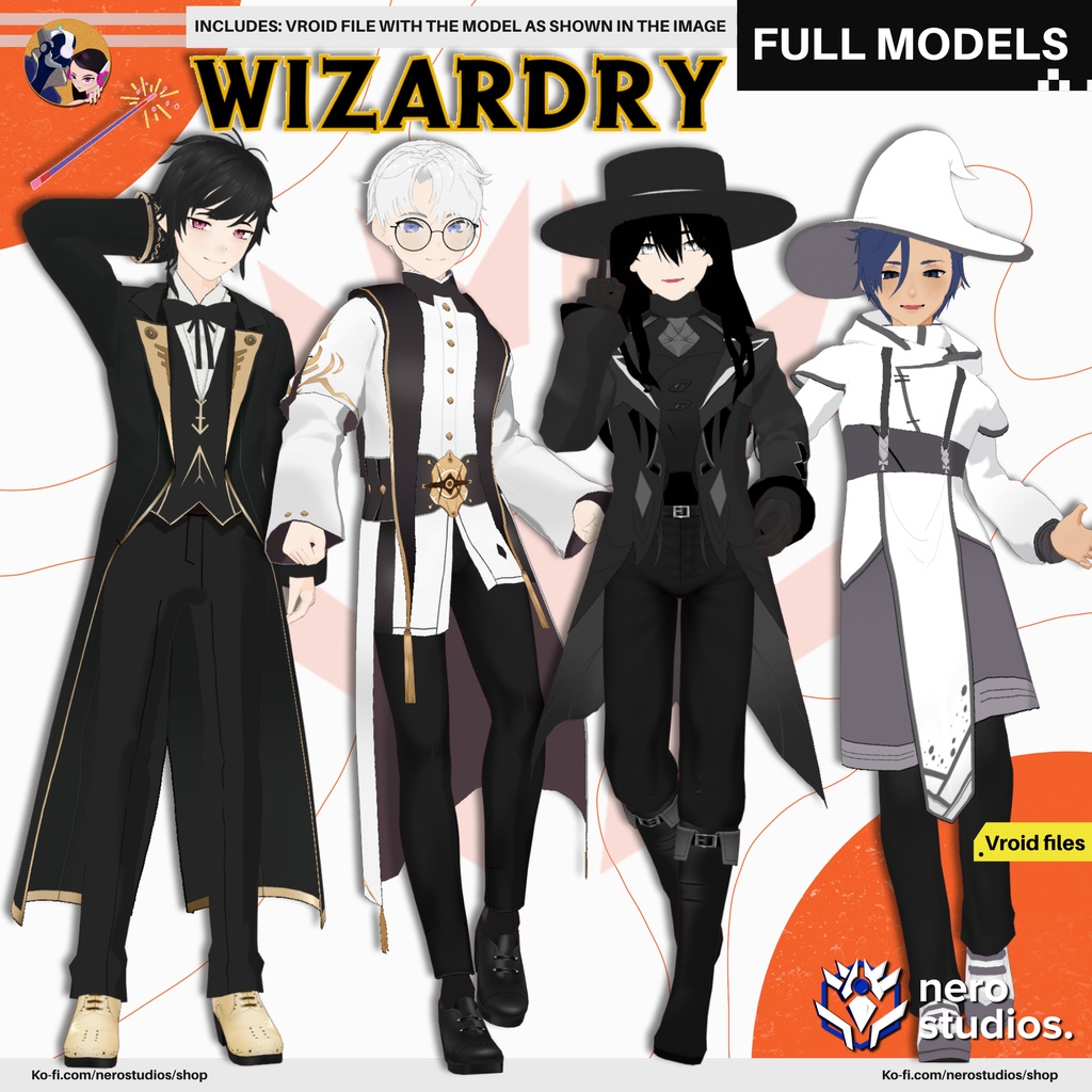 MAGICIAN HALLOWEEN COSTUME WIZARD BOY HANDSOME HAIRSTYLE MAGICAL ELEGANT (VROID FILES) / 3Dモデル 魔法使い マジシャン コート ファンタジー 制服 魔法のような 髪型 ハロウィン