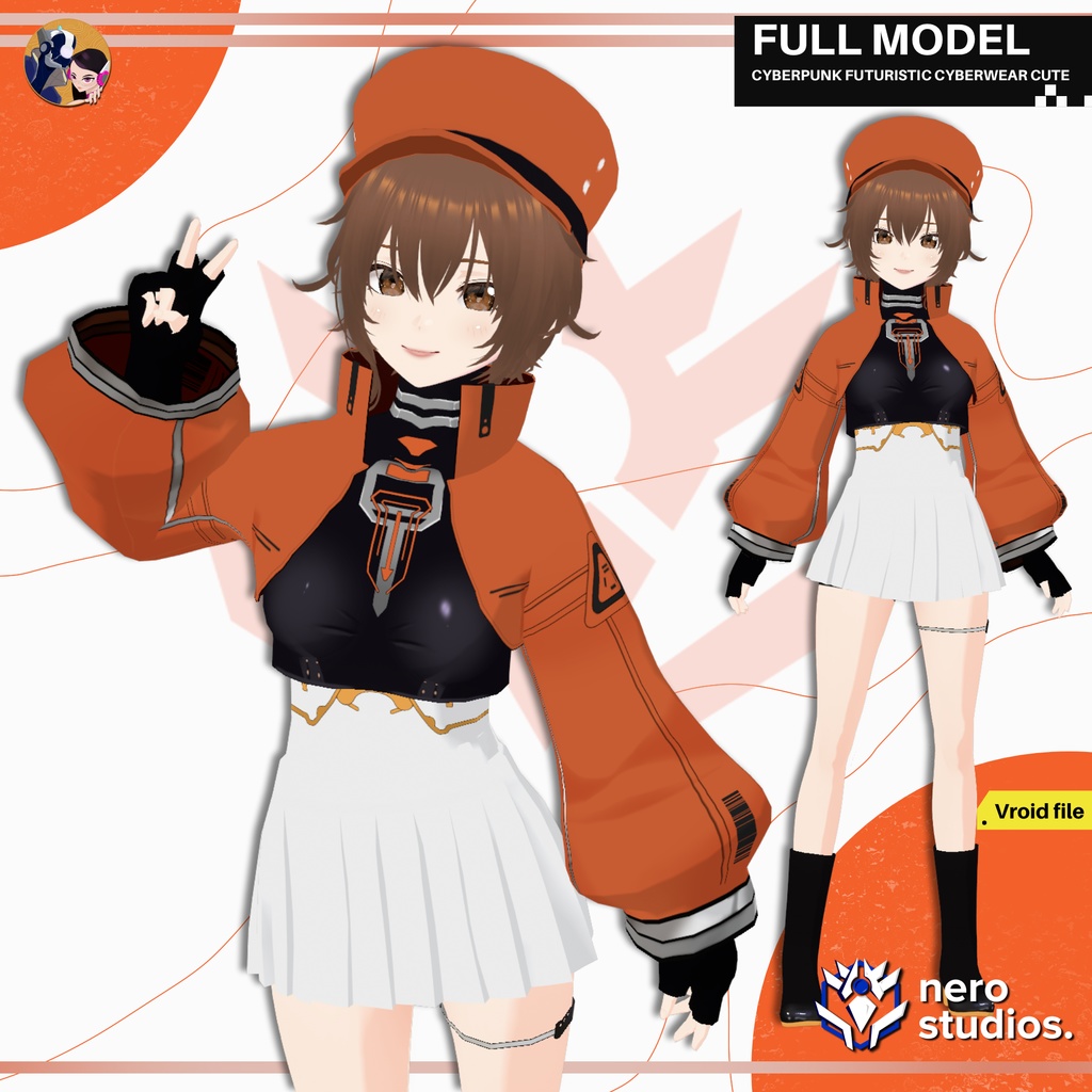 CYBERPUNK FUTURISTIC CYBERWEAR CUTE SCIFI GIRL SKIRT JACKET AND BODYSUIT SET FULL OUTFIT PRESET HAIRSTYLE AND TEXTURES FOR VROID (VROID FILE) / サイバーパンク 未来的な セクシー SF 3Dモデル ジャケット ボディスーツ