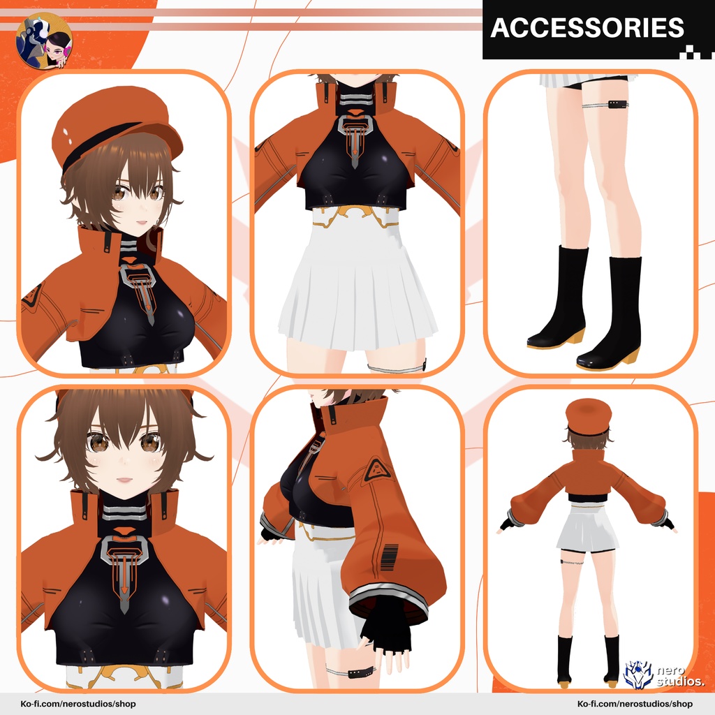 CYBERPUNK FUTURISTIC CYBERWEAR CUTE SCIFI GIRL SKIRT JACKET AND BODYSUIT SET FULL OUTFIT PRESET HAIRSTYLE AND TEXTURES FOR VROID (VROID FILE) / サイバーパンク 未来的な セクシー SF 3Dモデル ジャケット ボディスーツ