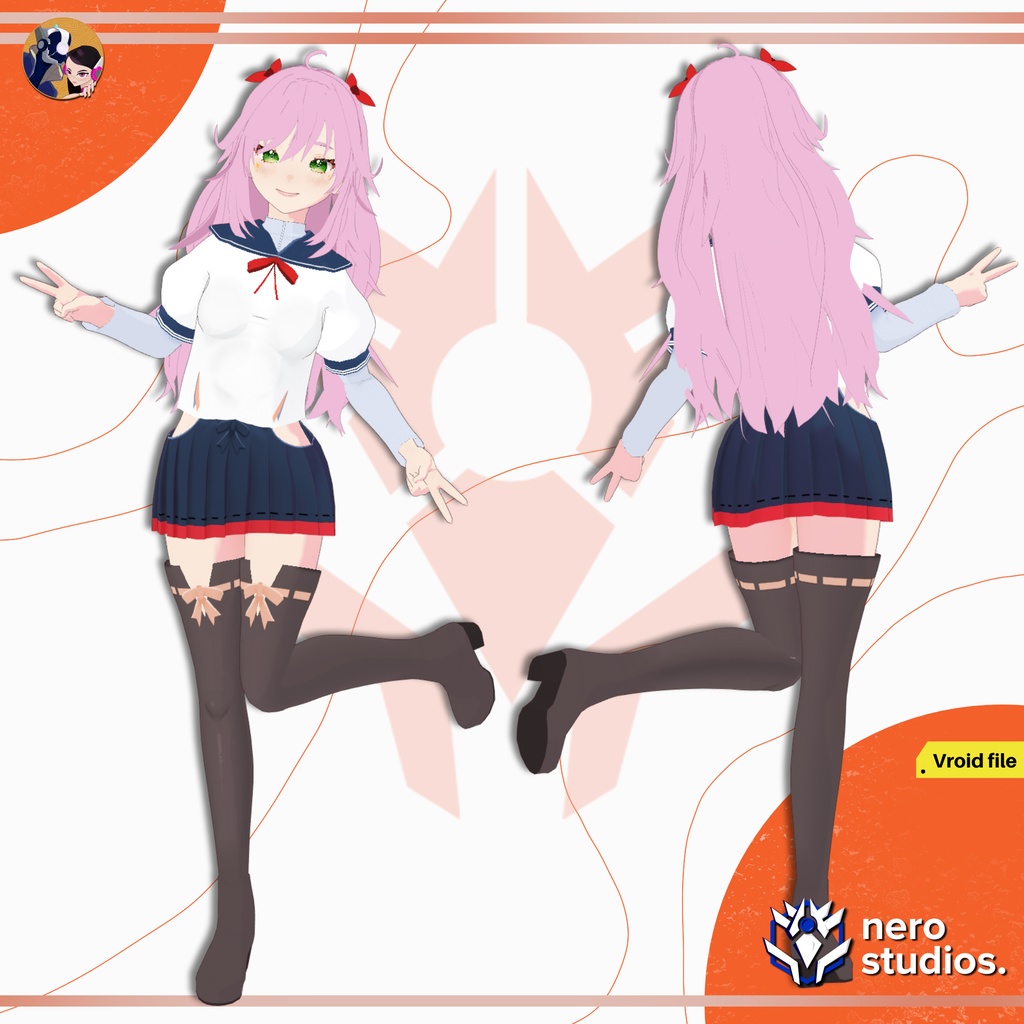 WINTER SCHOOL UNIFORM CUTE GIRL JAPANESE ORIENTAL ASIAN STYLE PRESET SET FULL OUTFIT AND HAIRSTYLE FOR VROID (VROID FILE) / 3Dモデル 学校 制服 かわいい 女の子 和風 スカート