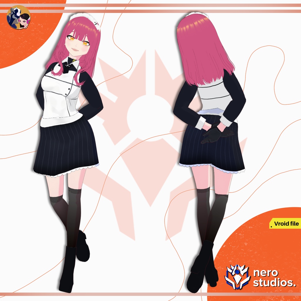 MAID MILITARY OUTFIT SEXY COSTUME LADY GIRL FULL SET PRESET HAIRSTYLE AND TEXTURES FOR VROID (VROID FILE) / メイド 制服 ミリタリー セクシー 服装 女の子 ストッキング タイツ