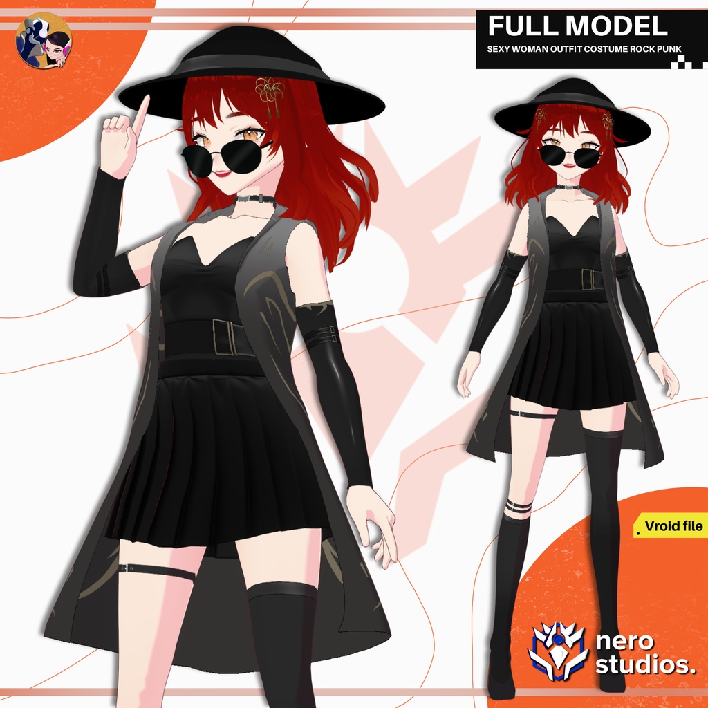 SEXY WOMAN OUTFIT COSTUME ROCK PUNK GOTH OFFICE SET STOCKINGS HIGH HEELS LEATHER SUIT DRESS VROID (VROID FILE) / 3D セクシー ゴシック 女の子 ドレス  コート  ヴァンパイア 