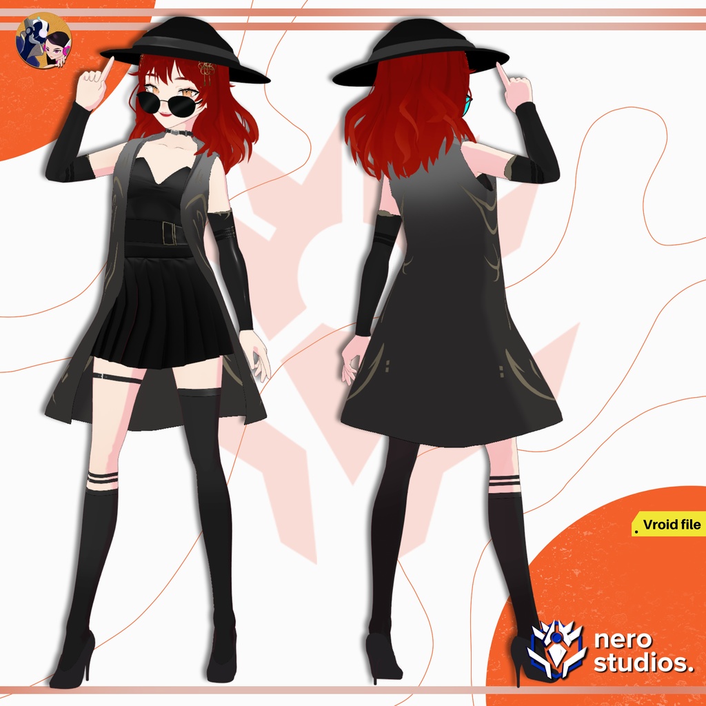 SEXY WOMAN OUTFIT COSTUME ROCK PUNK GOTH OFFICE SET STOCKINGS HIGH HEELS LEATHER SUIT DRESS VROID (VROID FILE) / 3D セクシー ゴシック 女の子 ドレス コート ヴァンパイア