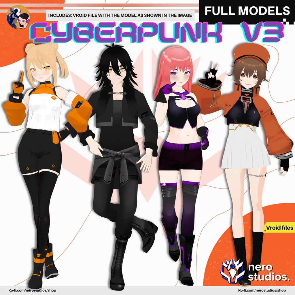 CYBERPUNK VTUBER SCIFI CYBERWEAR FUTURISTIC OUTFIT URBAN WEAR SCIFI SUIT ANIME GIRL GOTH DARK (VROID FILES) / 3Dモデル サイバーパンク サイバーウェア 未来的な SF ヴァンパイア 都市
