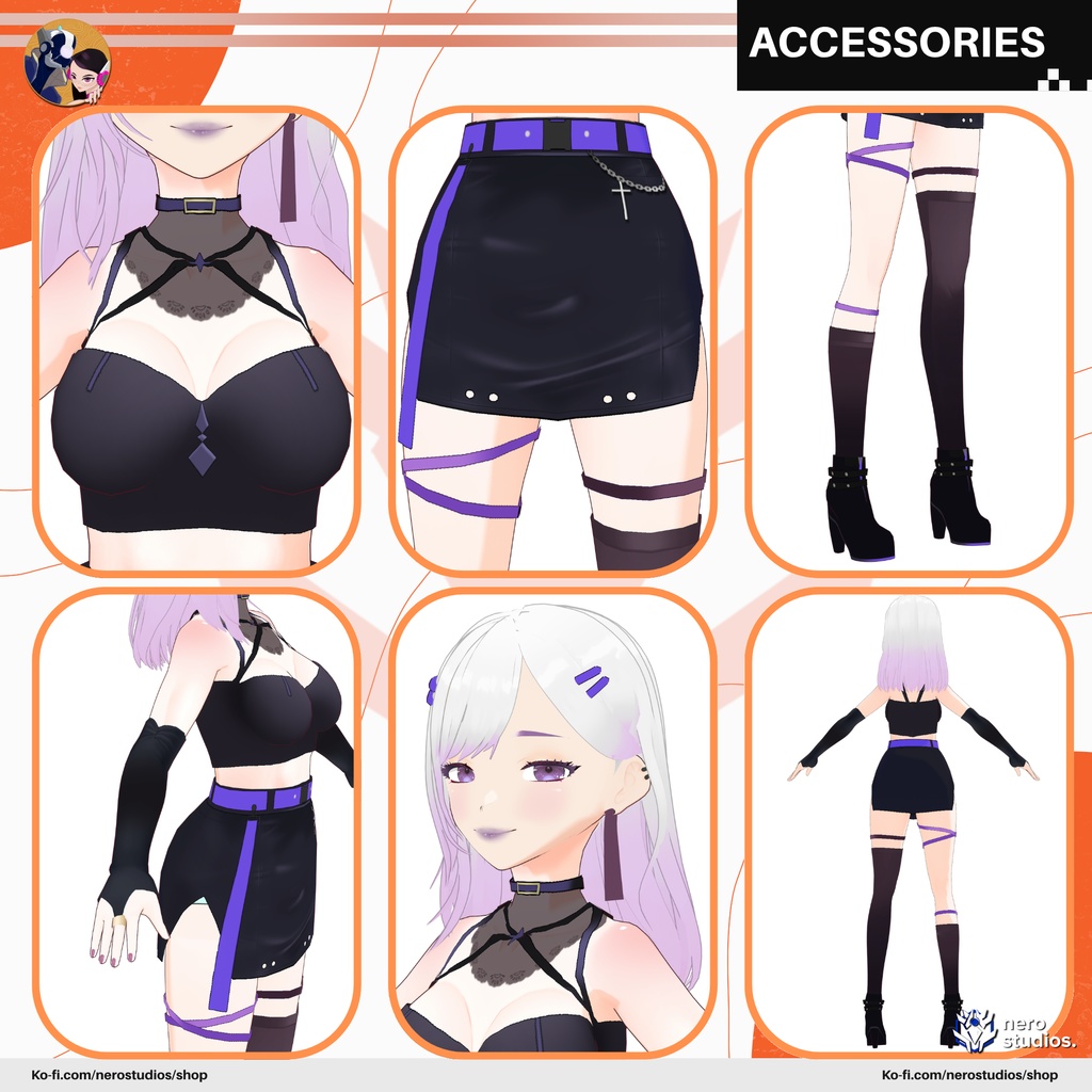 CUTE DATE DREAM GIRL OUTFITS ELEGANT DRESS SKIRT HEELS SEXY ANIME STYLE VINTAGE OUTFIT PIN UP STYLE (VROID FILES) / 3Dモデル かわいい ドレス 服装 ハイヒール ストッキング ビンテージ