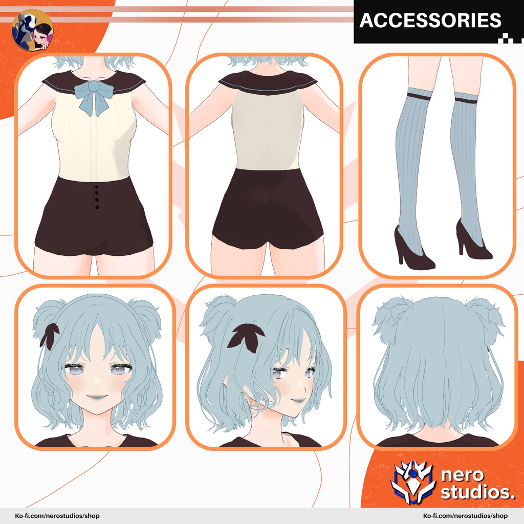 CUTE DATE DREAM GIRL OUTFITS ELEGANT DRESS SKIRT HEELS SEXY ANIME STYLE VINTAGE OUTFIT PIN UP STYLE (VROID FILES) / 3Dモデル かわいい ドレス 服装 ハイヒール ストッキング ビンテージ