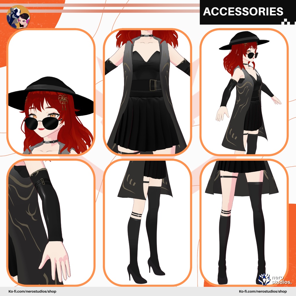 SEXY LADY COSTUMES OFFICE LADY OUTFIT SET MAID COSPLAY GIRL TIGHT SKIRT STOCKINGS HEELS PRESET HAIRSTYLE FULL ANIME STYLE (VROID FILES) / メイド メイド服 オフィス セクシー 赤毛 女の子 服装 タイツ ストッキング スカート ハイヒール