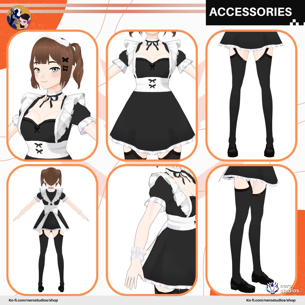 SEXY LADY COSTUMES OFFICE LADY OUTFIT SET MAID COSPLAY GIRL TIGHT SKIRT STOCKINGS HEELS PRESET HAIRSTYLE FULL ANIME STYLE (VROID FILES) / メイド メイド服 オフィス セクシー 赤毛 女の子 服装 タイツ ストッキング スカート ハイヒール
