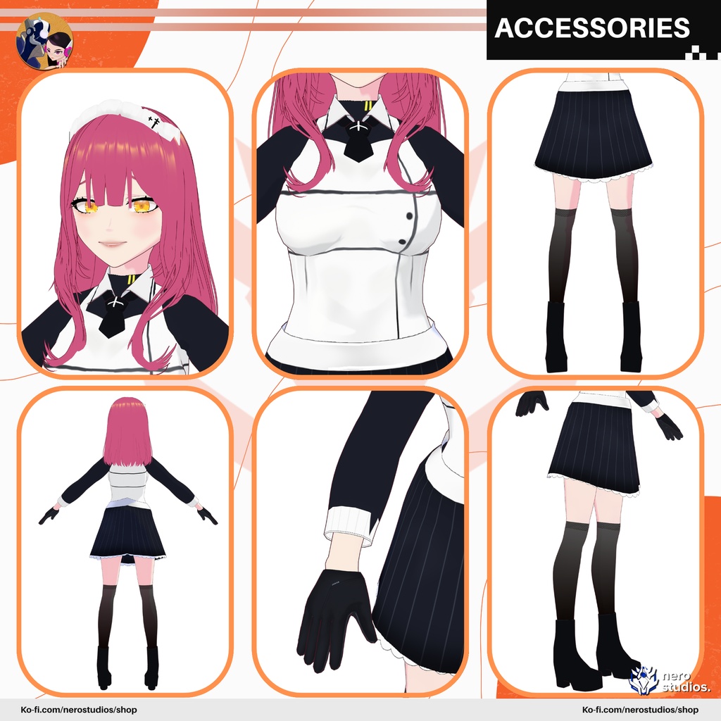 SEXY LADY COSTUMES OFFICE LADY OUTFIT SET MAID COSPLAY GIRL TIGHT SKIRT STOCKINGS HEELS PRESET HAIRSTYLE FULL ANIME STYLE (VROID FILES) / メイド メイド服 オフィス セクシー 赤毛 女の子 服装 タイツ ストッキング スカート ハイヒール