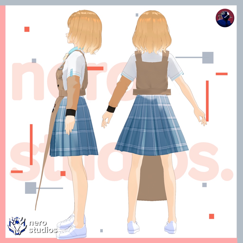 ART CLASS CUTE GIRL SCHOOL UNIFORM PINK HAIR FORMAL SUIT ACADEMY ANIME STYLE GREEN HAIR (VROID FILES) / 制服 女子高生 スカート 髪型 女の子 ストッキング コート ピンクの髪 緑の髪