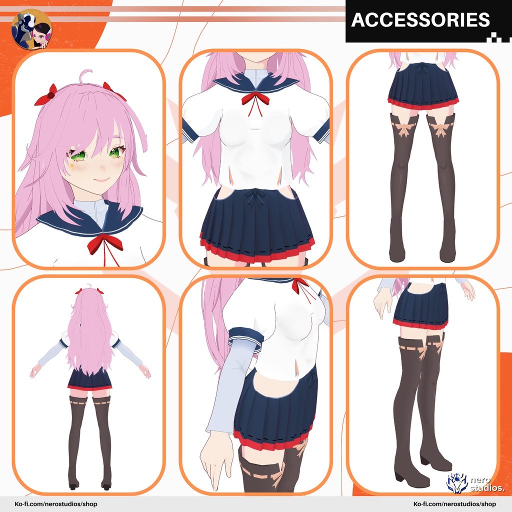 ART CLASS CUTE GIRL SCHOOL UNIFORM PINK HAIR FORMAL SUIT ACADEMY ANIME STYLE GREEN HAIR (VROID FILES) / 制服 女子高生 スカート 髪型 女の子 ストッキング コート ピンクの髪 緑の髪