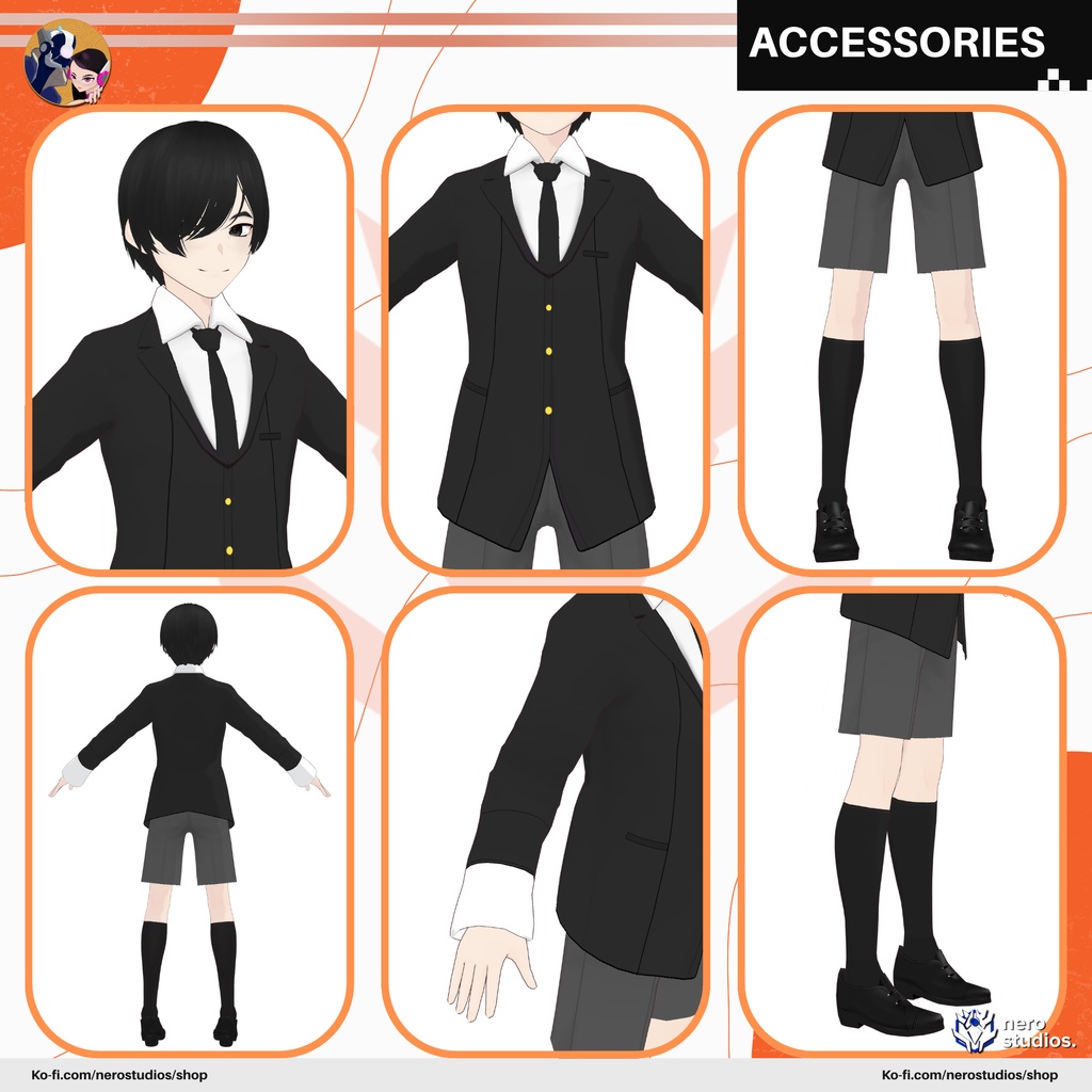 ART CLASS CUTE GIRL SCHOOL UNIFORM PINK HAIR FORMAL SUIT ACADEMY ANIME STYLE GREEN HAIR (VROID FILES) / 制服 女子高生 スカート 髪型 女の子 ストッキング コート ピンクの髪 緑の髪