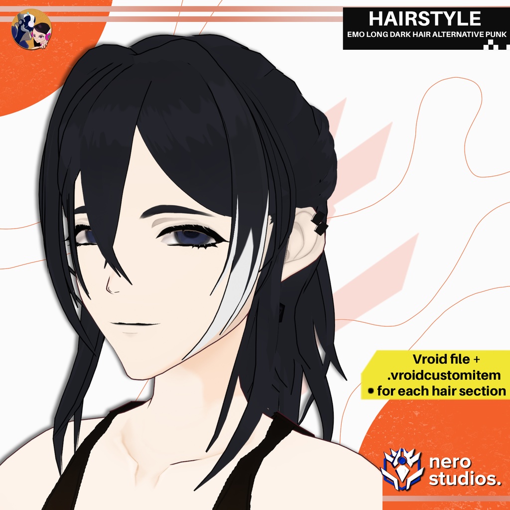 EMO LONG DARK HAIR ALTERNATIVE PUNK HANDSOME CYBERPUNK LOOK HAIRSTYLE FULL SET PRESET / ヘア 髪型 サイバーパンク ゴシックパンク ゴシック