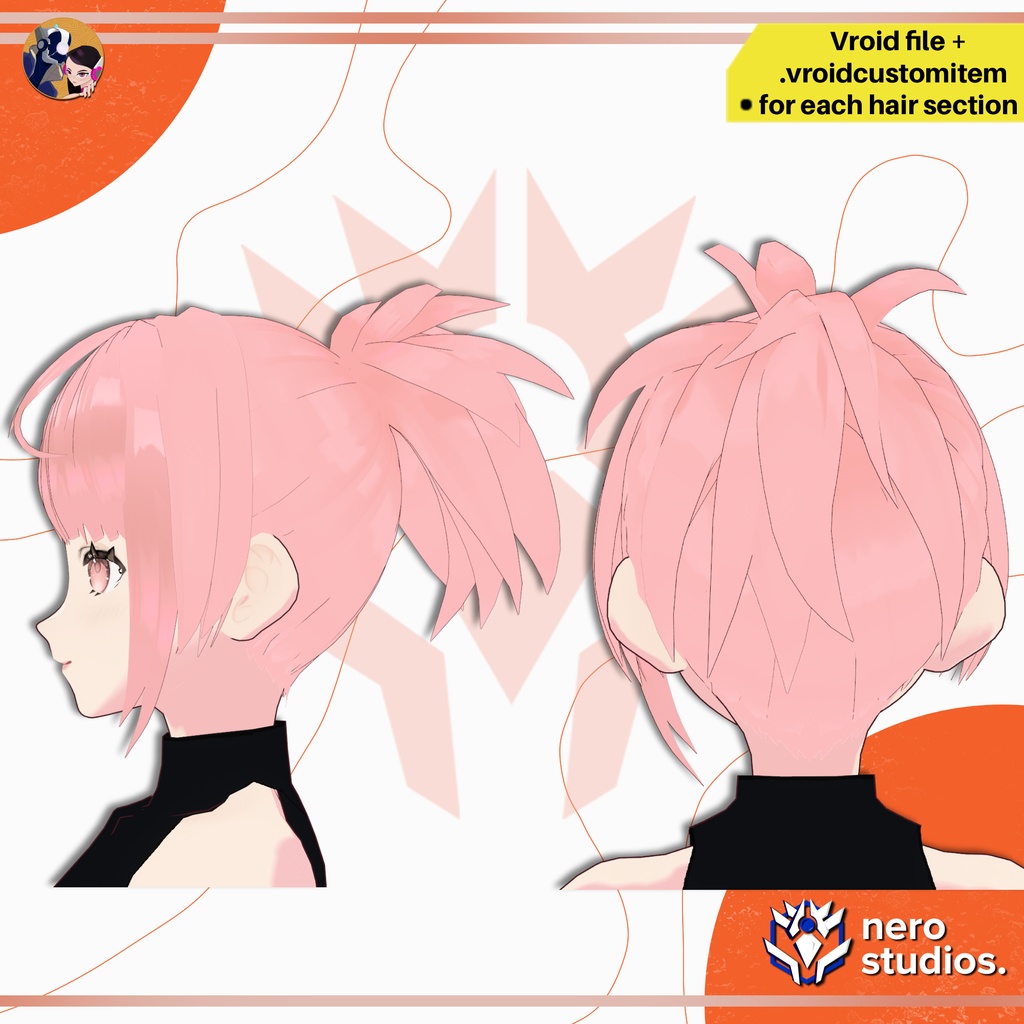 PONYTAIL HIGH BANGS MESSY FIGHTER ANIME STYLE HAIRSTYLE FULL PRESET SET CUSTOM ITEM FOR VROID / ポニーテール 髪型 女の子 かわいい ヘア ピンクの髪 前髪