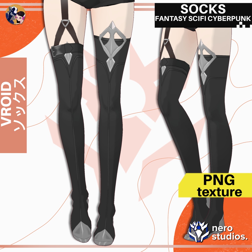 【Vroid ソックス】 SOCKS STOCKINGS GOTHIC FANTASY SCIFI EMO CYBERPUNK STRAPS SEXY (VROID TEXTURE) / タイツ ゴシック ファンタジー  SF セクシー ストッキング ソックス サイバーパンク