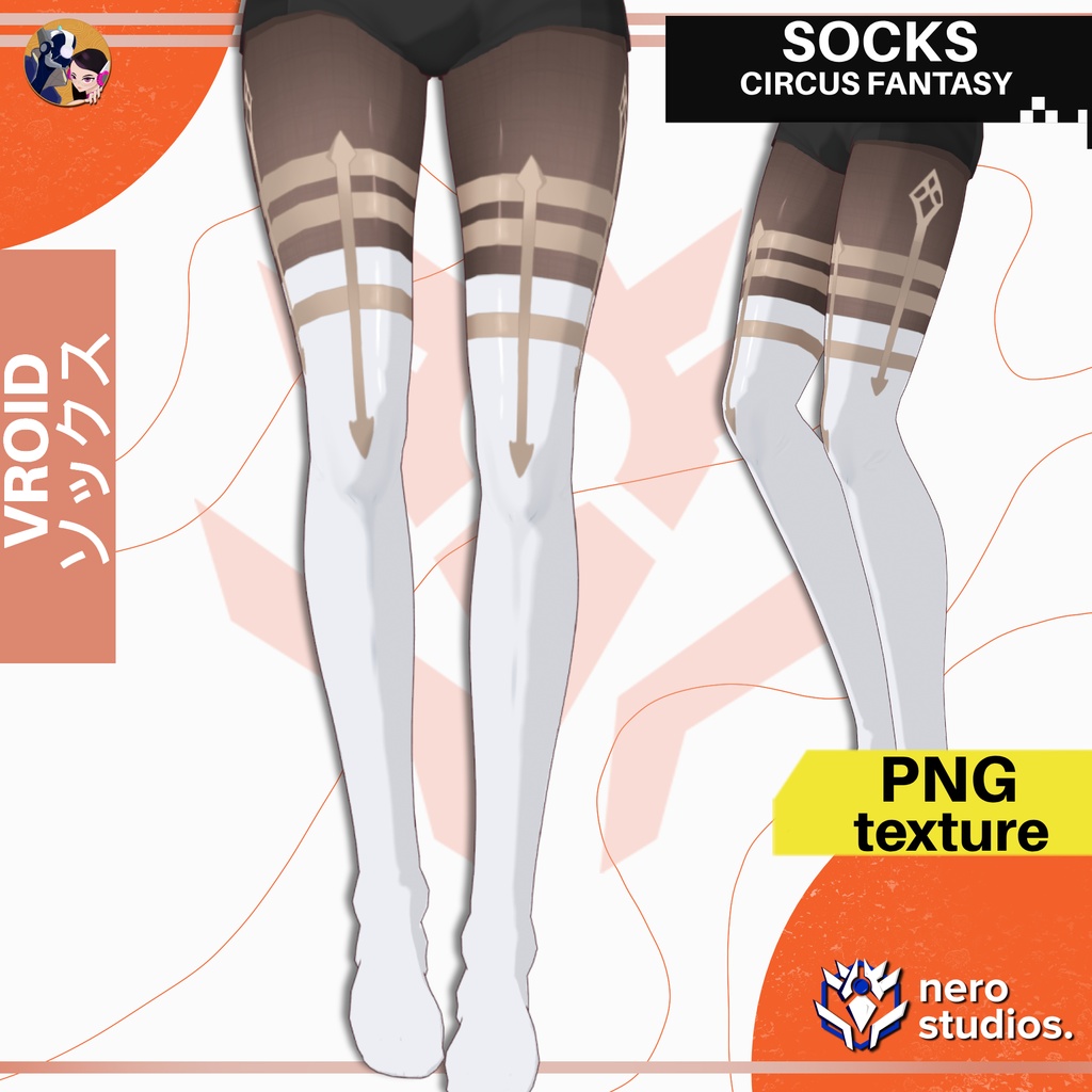 【Vroid ソックス】 王 サーカス エレガント ストッキング ソックス セクシー 女の子 タイツ | CIRCUS ELEGANT FANTASY STOCKINGS VROID CLOTHING