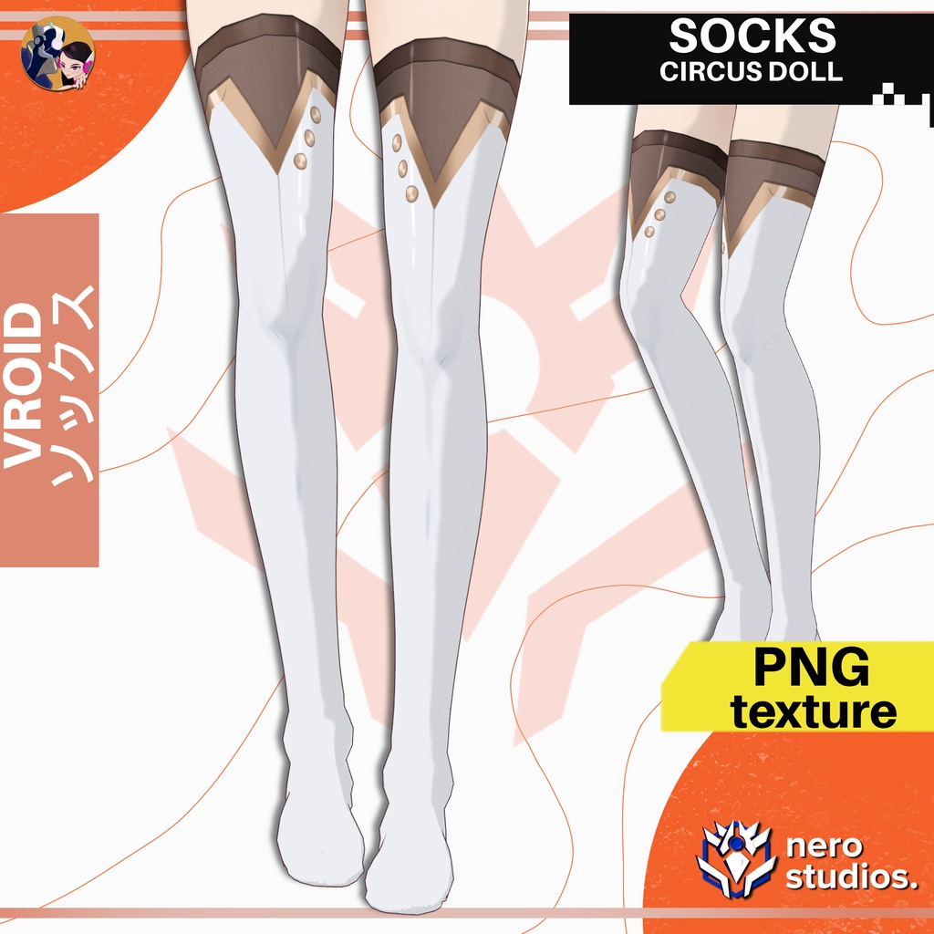【Vroid ソックス】  サーカス ニーハイソックス | CIRCUS DOLL THIGH HIGHS | FANTASY STOCKINGS