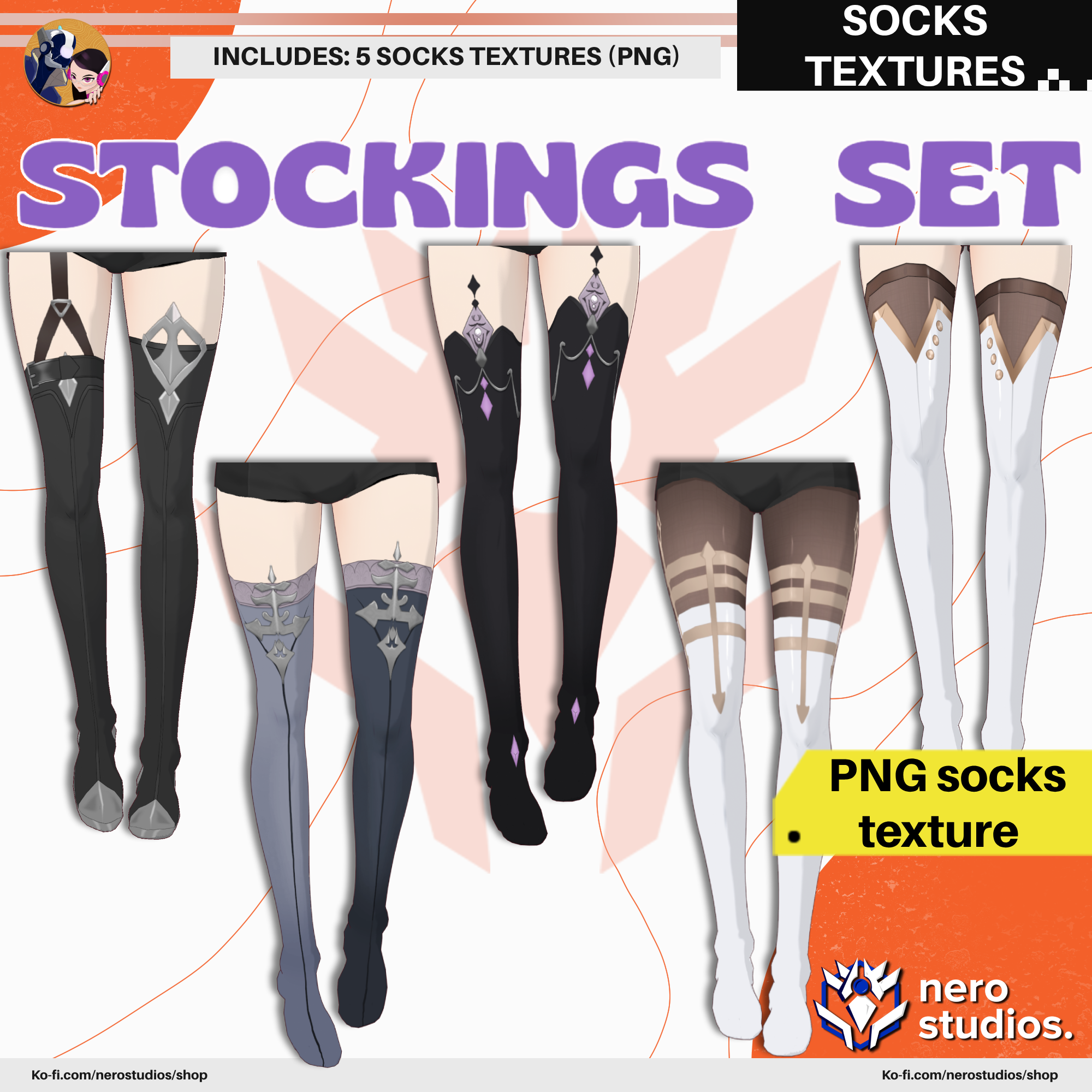 5 VROID TIGHTS & STOCKINGS SET / VTUBER SOCKS, VROID STOCKING TEXTURES / 【VRoid用】タイツ&ソックスセット ストッキング ソックス