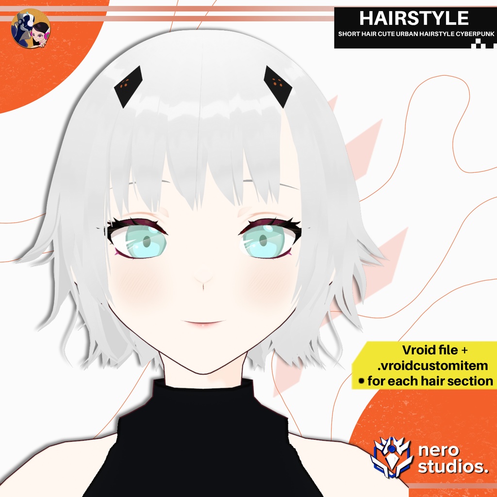 6 VROID HAIRSTYLES SET VTUBER ASSETS ANIME STYLE CYBERPUNK GOTHIC / VRoid用テクスチャ VRoid髪型 三つ編み髪 ポニーテール 女の子 髪型 ヘア オリエンタル ピンクの髪