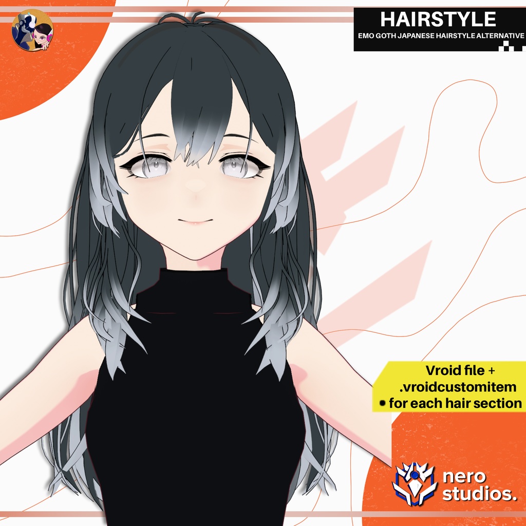 6 VROID HAIRSTYLES SET VTUBER ASSETS ANIME STYLE CYBERPUNK GOTHIC / VRoid用テクスチャ VRoid髪型 三つ編み髪 ポニーテール 女の子 髪型 ヘア オリエンタル ピンクの髪