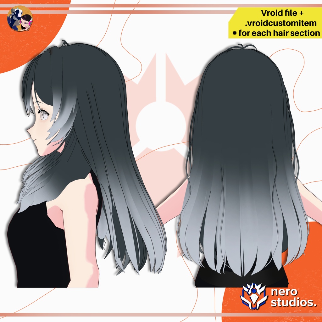 6 VROID HAIRSTYLES SET VTUBER ASSETS ANIME STYLE CYBERPUNK GOTHIC / VRoid用テクスチャ VRoid髪型 三つ編み髪 ポニーテール 女の子 髪型 ヘア オリエンタル ピンクの髪