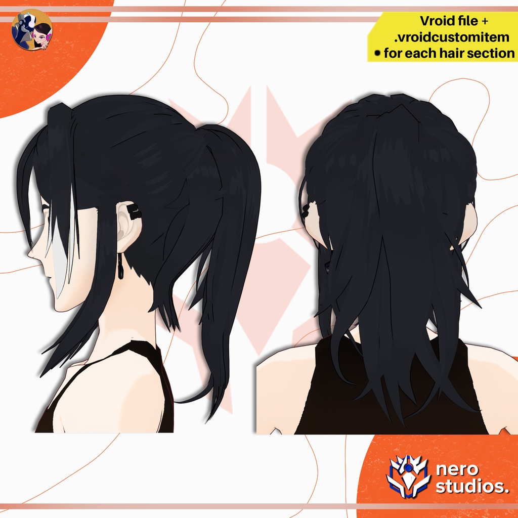 6 VROID HAIRSTYLES SET VTUBER ASSETS ANIME STYLE CYBERPUNK GOTHIC / VRoid用テクスチャ VRoid髪型 三つ編み髪 ポニーテール 女の子 髪型 ヘア オリエンタル ピンクの髪