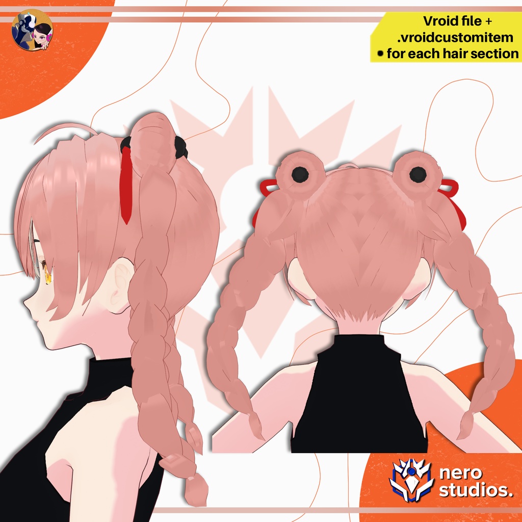 6 VROID HAIRSTYLES SET VTUBER ASSETS ANIME STYLE CYBERPUNK GOTHIC / VRoid用テクスチャ VRoid髪型 三つ編み髪 ポニーテール 女の子 髪型 ヘア オリエンタル ピンクの髪