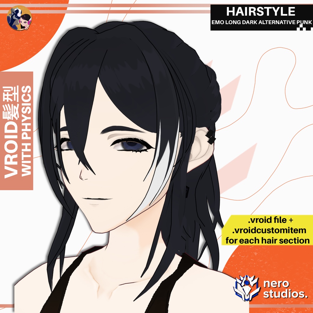 【VRoid 髪型】 VTuber向けヘアスタイル6種セット|可愛い〜クール系まとめパック【VRoid用ヘアプリセット】 / 6 VROID HAIRSTYLES SET VROID CUSTOM ITEM VTUBER HAIR PRESET ANIME STYLE CYBERPUNK GOTHIC