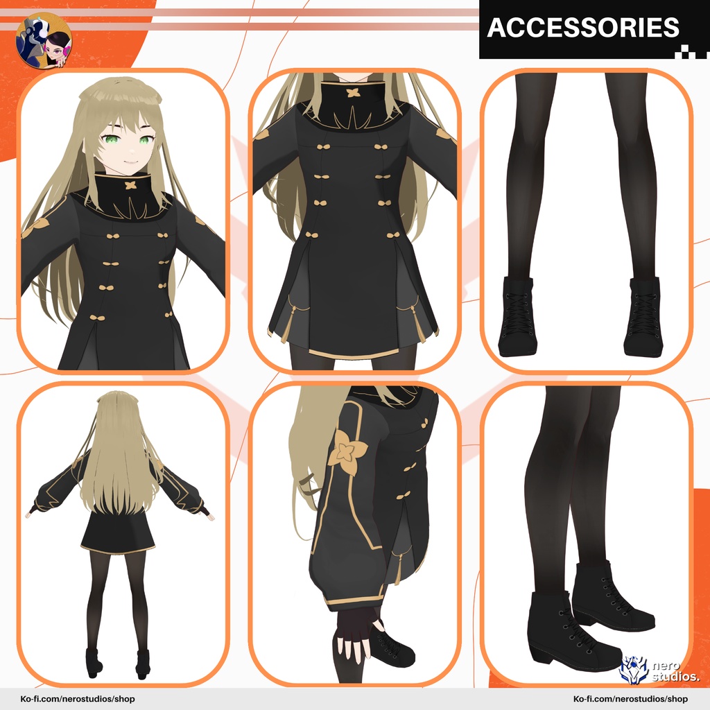 WINTER UNIFORM CUTE GIRL JAPANESE STYLE ELEGANT DRESS (VROID FILE) / 和風 エレガント ミリタリー 冬 服装 制服 かわいい ドレス