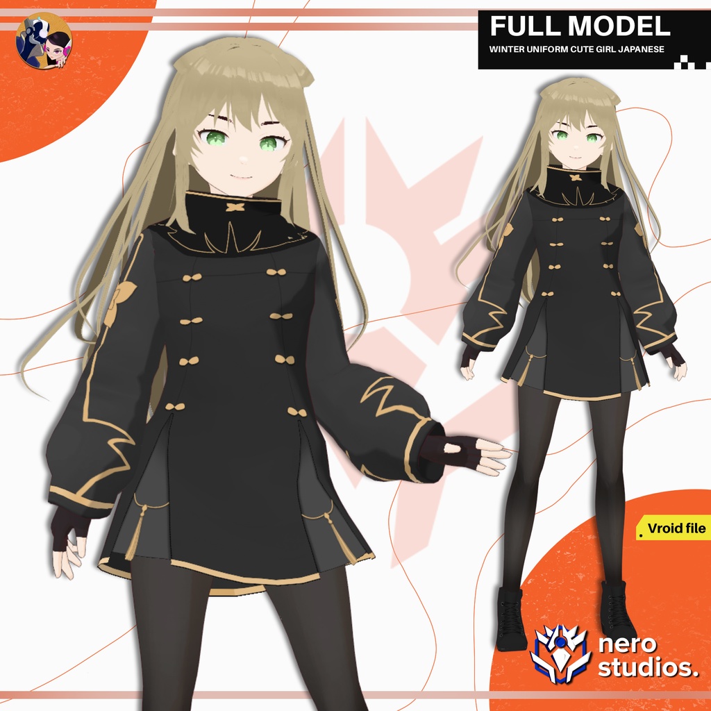 WINTER UNIFORM CUTE GIRL JAPANESE STYLE ELEGANT DRESS (VROID FILE) / 和風 エレガント ミリタリー 冬 服装 制服 かわいい ドレス