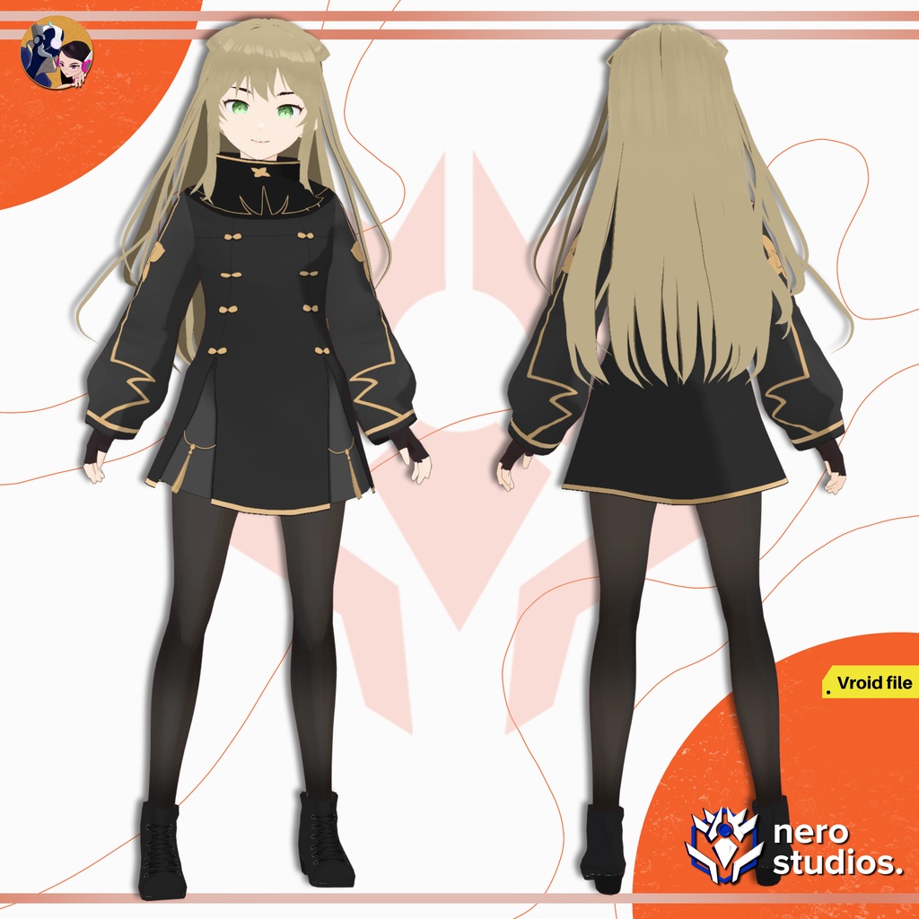 WINTER UNIFORM CUTE GIRL JAPANESE STYLE ELEGANT DRESS (VROID FILE) / 和風 エレガント ミリタリー 冬 服装 制服 かわいい ドレス