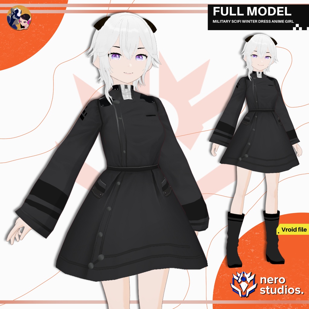 MILITARY SCIFI WINTER DRESS ANIME GIRL SHORT HAIR (VROID FILE) / 3Dモデル 冬服 クリスマス 和風 SF ドレス ミリタリー 冬 髪型