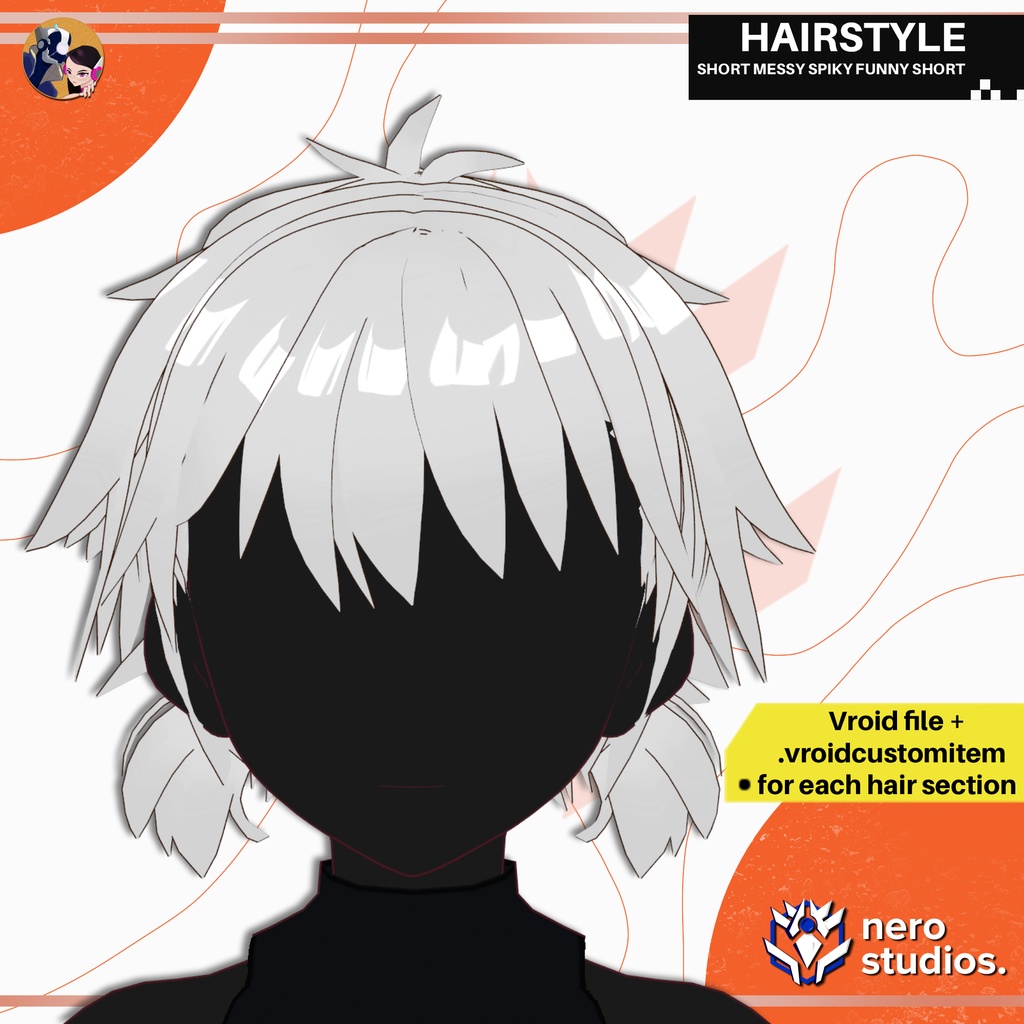 SHORT MESSY SPIKY FUNNY SHORT PONYTAILS HAIRSTYLE FULL SET CUSTOM ITEMS VROID PRESET / VRoid髪型 3Dテクスチャ VRoid用テクスチャ ヘア 髪型 ショートヘア ポニーテール