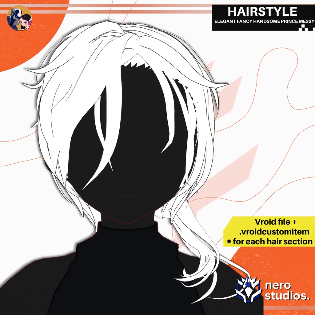 VRoid 髪型 ELEGANT FANCY HANDSOME PRINCE MESSY LONG BANGS AND FRONT TAIL FULL HAIRSTYLE FOR VROID PRESET VROID CUSTOM ITEM / VRoid髪型 3Dテクスチャ VRoid用テクスチャ ヘア 髪型 ショートヘア ポニーテール