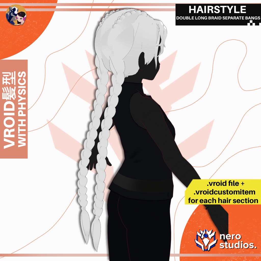 【VRoid 髪型】 【VRoidヘア】 / DOUBLE LONG BRAID SEPARATE BANGS HAIRSTYLE CUTE AND SEXY FOR VROID FULL PRESET CUSTOM ITEM SET