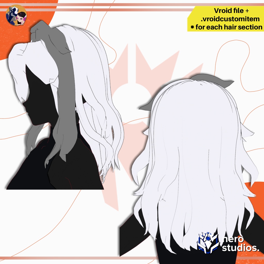 VRoid 髪型 RIBBON CUTE LONG CURLY WAVY HAIRSTYLE FULL SET CUSTOM ITEM PRESET FOR VROID / Vroid用衣装 3Dテクスチャ VRoid用テクスチャ ヘア 髪型