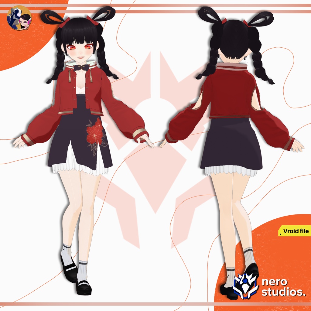 ASIAN ORIENTAL OUTFIT URBAN WEAR CUTE CHINESE STYLE ANIME DESIGN FULL SET PRESET AND HAIRSTYLE FOR VROID (VROID FILE) / 3Dキャラクター 3Dモデル オリエンタル 和風 都会的な かわいい