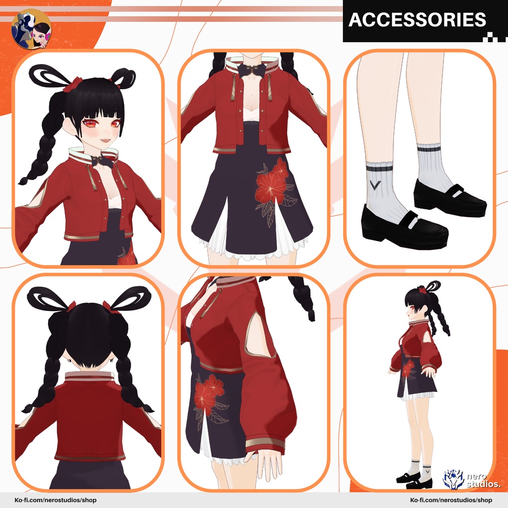 ASIAN ORIENTAL OUTFIT URBAN WEAR CUTE CHINESE STYLE ANIME DESIGN FULL SET PRESET AND HAIRSTYLE FOR VROID (VROID FILE) / 3Dキャラクター 3Dモデル オリエンタル 和風 都会的な かわいい